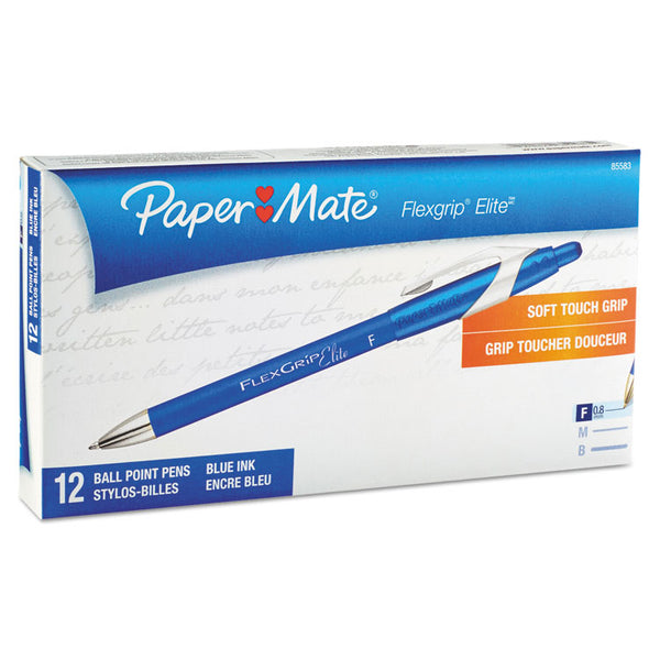 Paper Mate® FlexGrip Elite Ballpoint Pen, Retractable, Fine 0.8 mm, Blue Ink, Blue Barrel, Dozen (PAP85583)