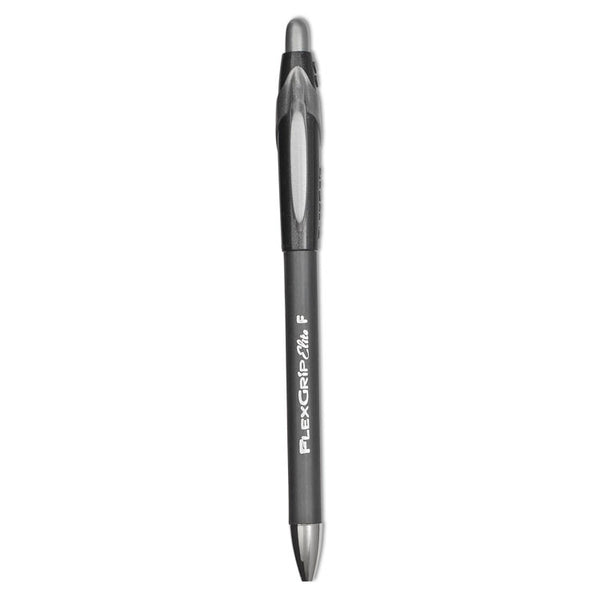 Paper Mate® FlexGrip Elite Ballpoint Pen, Retractable, Fine 0.8 mm, Black Ink, Black Barrel, Dozen (PAP85582)