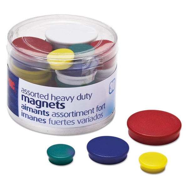 Officemate Assorted Heavy-Duty Magnets, Circles, Assorted Sizes and Colors, 30/Tub (OIC92501)