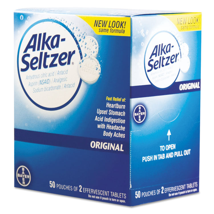 Alka-Seltzer® Antacid and Pain Relief Medicine, Two-Pack, 50 Packs/Box (PFYBXAS50)