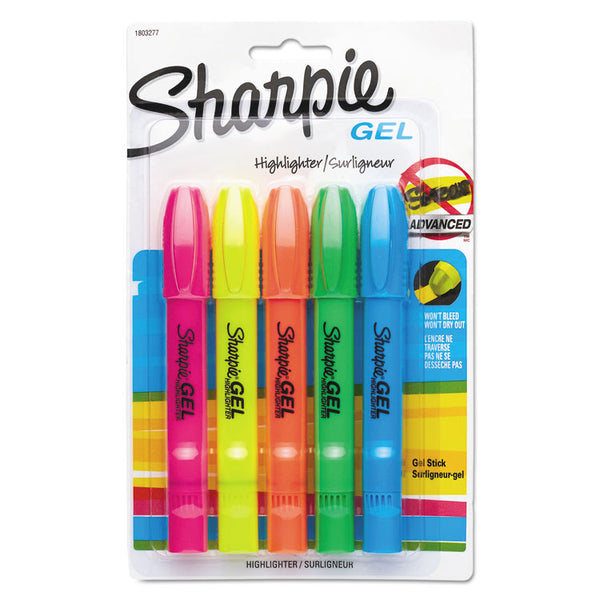 Sharpie® Gel Highlighters, Assorted Ink Colors, Bullet Tip, Assorted Barrel Colors, 5/Set (SAN1803277)