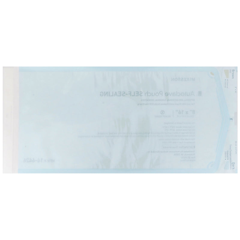 McKesson Sterilization Pouch Ethylene Oxide (EO) Gas / Steam 8 X 16 Inch Transparent Blue / White Self Seal Paper / Film (960946_BX) 200/BX