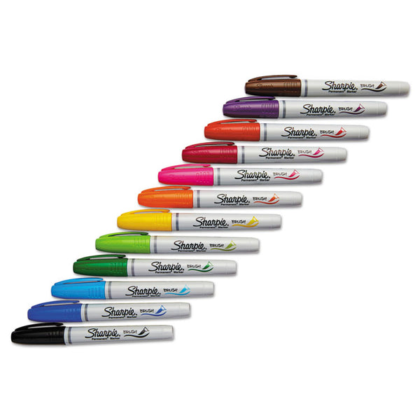 Sharpie Brush Tip Permanent Marker, Medium, Assorted Colors, 12/Set (SAN1810704) Pack of 12