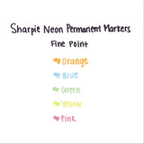 Sharpie® Neon Permanent Markers, Fine Bullet Tip, Assorted Colors, 5/Pack (SAN1860443) Pack of 5