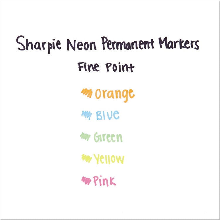 Sharpie® Neon Permanent Markers, Fine Bullet Tip, Assorted Colors, 5/Pack (SAN1860443) Pack of 5