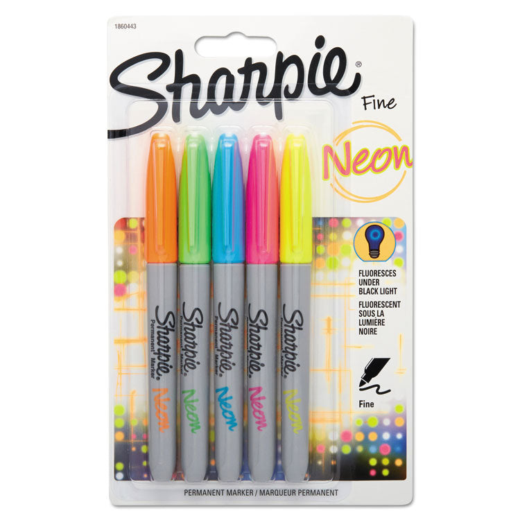 Sharpie® Neon Permanent Markers, Fine Bullet Tip, Assorted Colors, 5/Pack (SAN1860443) Pack of 5