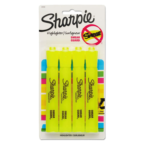 Sharpie® Tank Style Highlighters, Fluorescent Yellow Ink, Chisel Tip, Yellow Barrel, 4/Set (SAN25164PP)