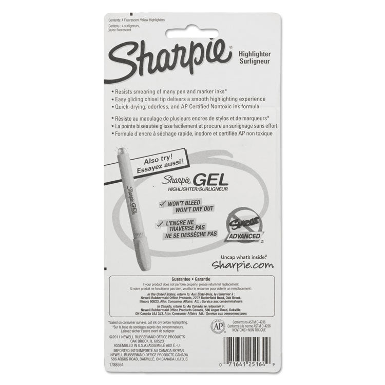 Sharpie® Tank Style Highlighters, Fluorescent Yellow Ink, Chisel Tip, Yellow Barrel, 4/Set (SAN25164PP) Set of 4