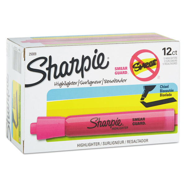 Sharpie® Tank Style Highlighters, Pink Ink, Chisel Tip, Pink Barrel, Dozen (SAN25009)