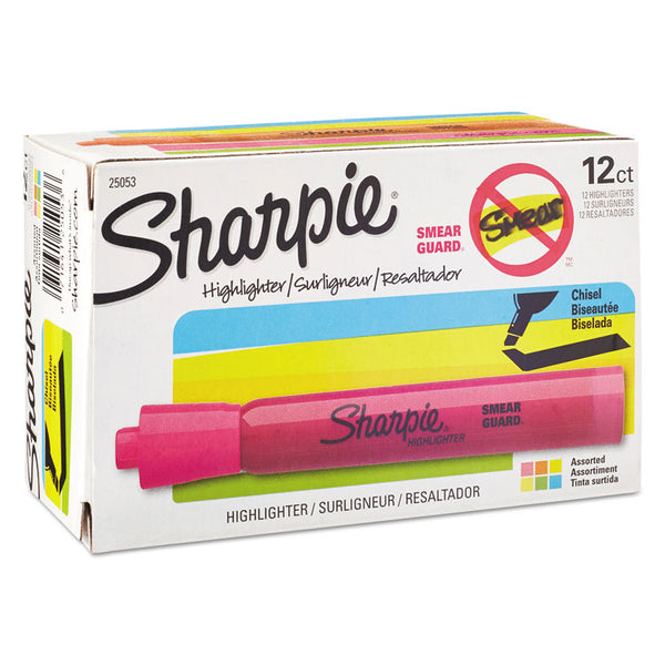 Sharpie® Tank Style Highlighters with Open-Stock Box, Assorted Ink Colors, Chisel Tip, Assorted Barrel Colors, Dozen (SAN25053)