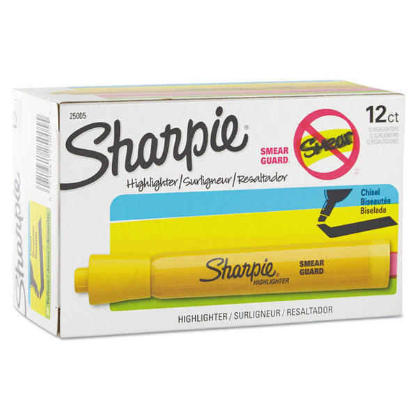 Sharpie® Tank Style Highlighters, Yellow Ink, Chisel Tip, Yellow Barrel, Dozen (SAN25005)