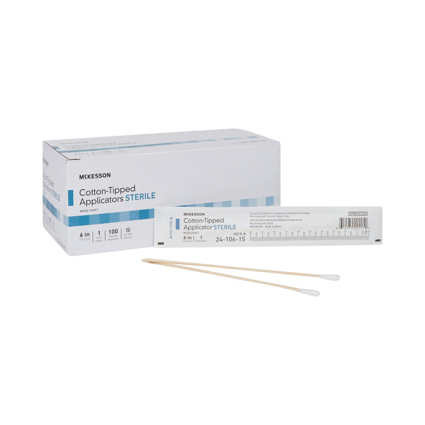 McKesson Swabstick Cotton Tip Wood Shaft 6 Inch Sterile 1 per Pack (999736_BX) 100/BX