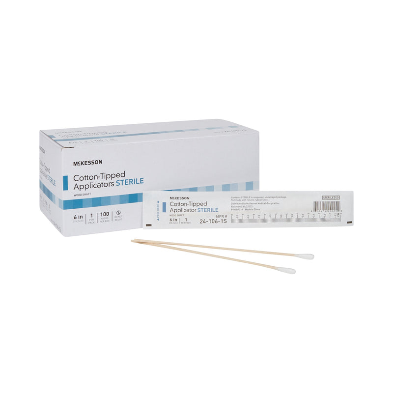 McKesson Swabstick Cotton Tip Wood Shaft 6 Inch Sterile 1 per Pack (999736_BX) 100/BX