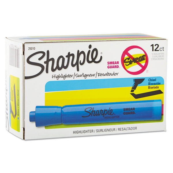Sharpie® Tank Style Highlighters, Blue Ink, Chisel Tip, Blue Barrel, Dozen (SAN25010)