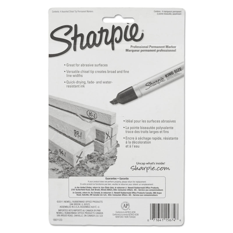Sharpie® King Size Permanent Marker, Broad Chisel Tip, Assorted Colors, 4/Set (SAN1799262) Set of 4