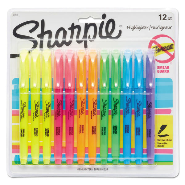 Sharpie® Pocket Style Highlighters, Assorted Ink Colors, Chisel Tip, Assorted Barrel Colors, Dozen (SAN27145) Pack of 12
