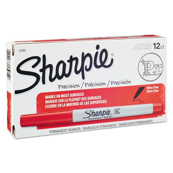 Sharpie® Ultra Fine Tip Permanent Marker, Ultra-Fine Needle Tip, Red, Dozen (SAN37002)