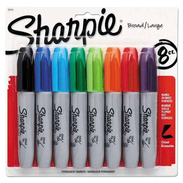 Sharpie® Chisel Tip Permanent Marker, Medium Chisel Tip, Assorted Colors, 8/Set (SAN38250PPA) 8 ST