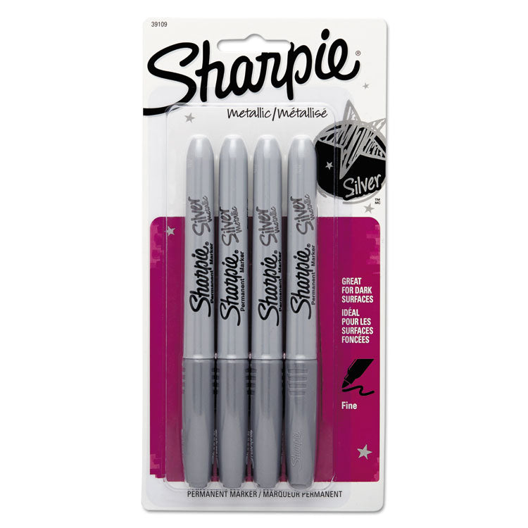 Sharpie® Metallic Fine Point Permanent Markers, Fine Bullet Tip, Metallic Silver, 4/Pack (SAN39109PP) Pack of 4