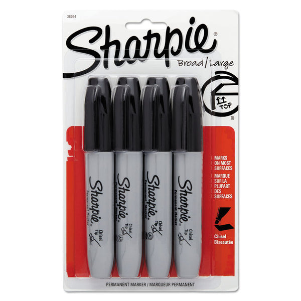 Sharpie® Chisel Tip Permanent Marker, Medium Chisel Tip, Black, 4/Pack (SAN38264PP)