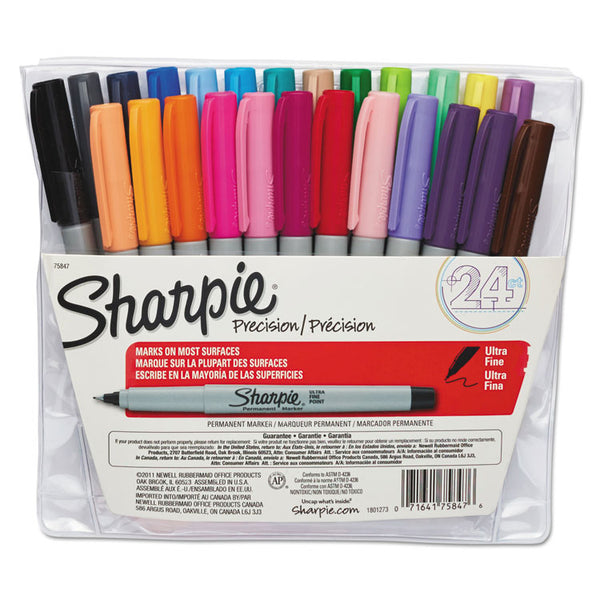 Sharpie® Ultra Fine Tip Permanent Marker, Ultra-Fine Needle Tip, Assorted Colors, 24/Set (SAN75847)