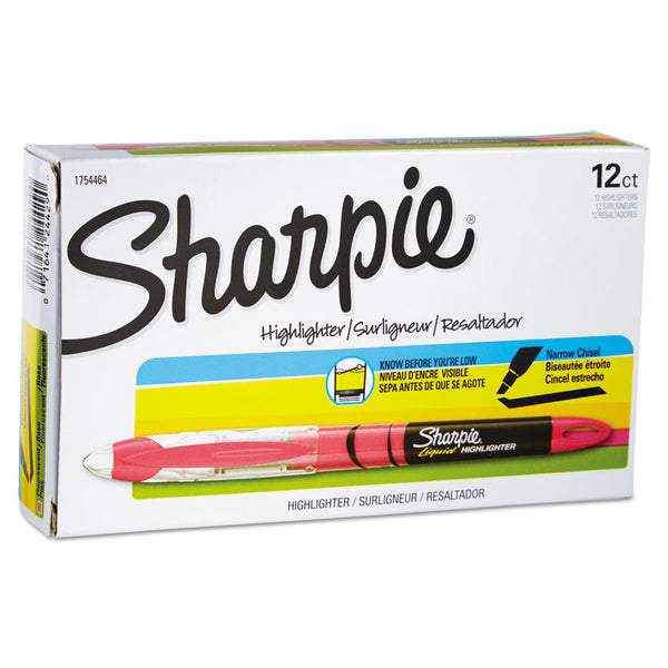 Sharpie® Liquid Pen Style Highlighters, Fluorescent Pink Ink, Chisel Tip, Pink/Black/Clear Barrel, Dozen (SAN1754464)