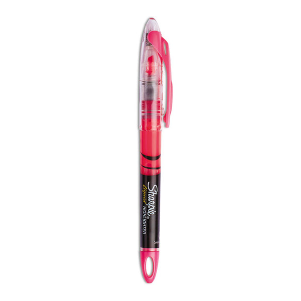 Sharpie® Liquid Pen Style Highlighters, Fluorescent Pink Ink, Chisel Tip, Pink/Black/Clear Barrel, Dozen (SAN1754464)