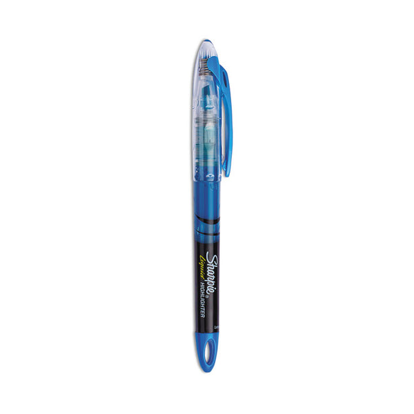 Sharpie® Liquid Pen Style Highlighters, Fluorescent Blue Ink, Chisel Tip, Blue/Black/Clear Barrel, Dozen (SAN1754467)