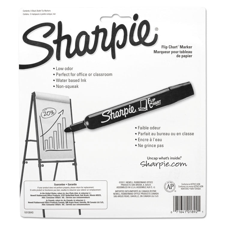 Sharpie® Flip Chart Marker, Broad Bullet Tip, Black, 8/Pack (SAN1760445)