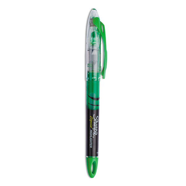 Sharpie® Liquid Pen Style Highlighters, Fluorescent Green Ink, Chisel Tip, Green/Black/Clear Barrel, Dozen (SAN1754468)