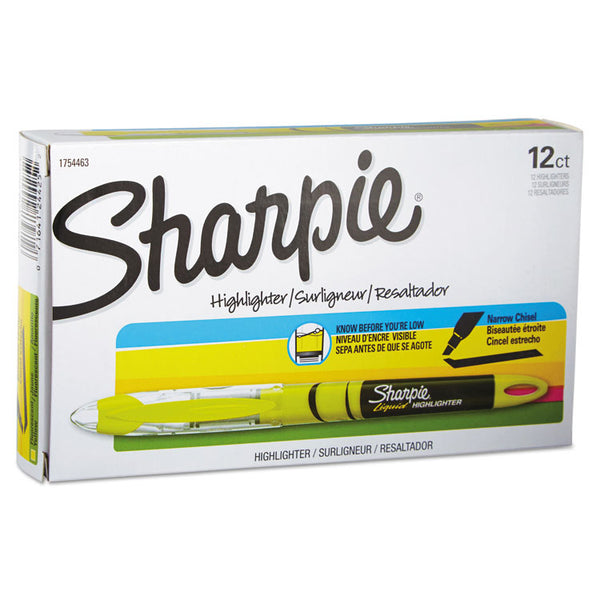 Sharpie® Liquid Pen Style Highlighters, Fluorescent Yellow Ink, Chisel Tip, Yellow/Black/Clear Barrel, Dozen (SAN1754463)