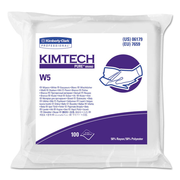 Kimtech™ W5 Critical Task Wipers, Flat Double Bag, Spunlace, 9 x 9, Unscented, White, 100/Pack, 5 Packs/Carton (KCC06179)