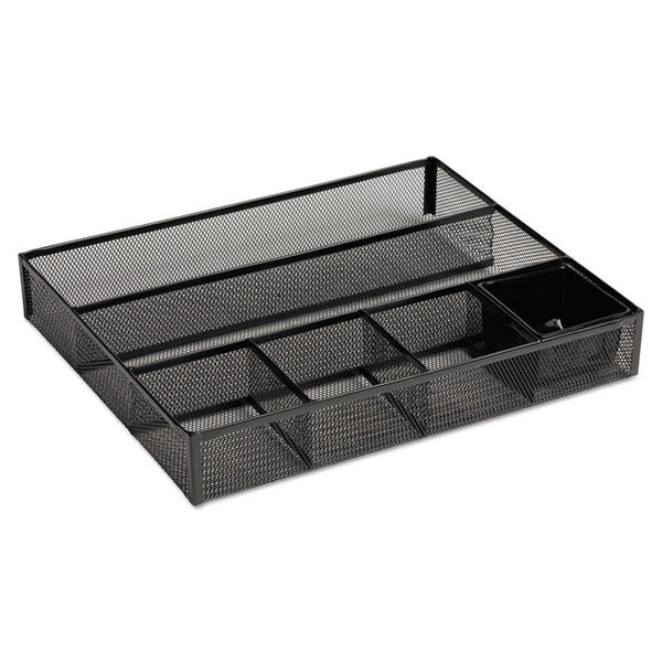 Rolodex™ Metal Mesh Deep Desk Drawer Organizer, Six Compartments, 15.25 x 11.88 x 2.5, Black (ROL22131)