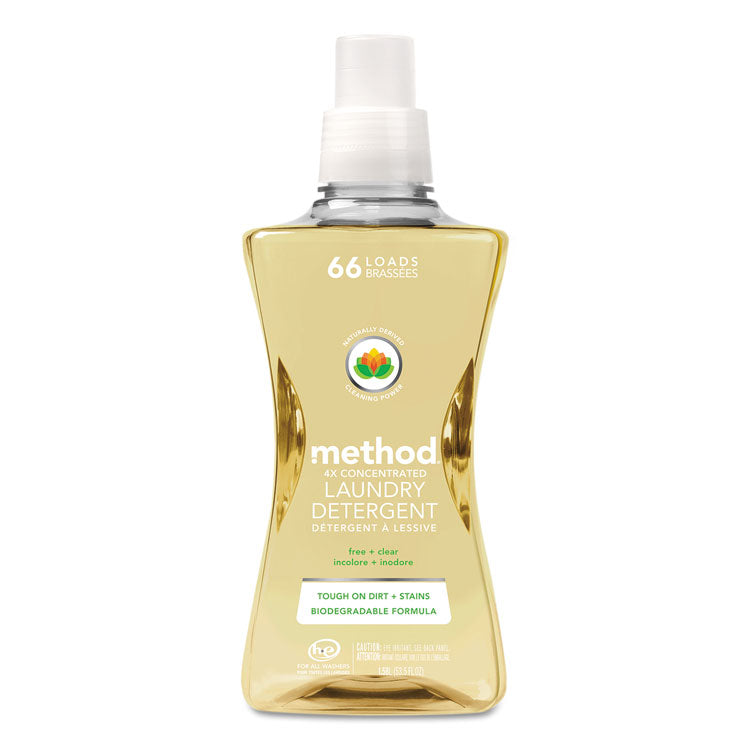 Method® 4X Concentrated Laundry Detergent, Free and Clear, 53.5 oz Bottle, 4/Carton (MTH01491) Case of 4