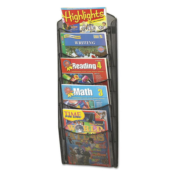Safco® Onyx Mesh Literature Rack, Five Compartments, 10.25w x 3.5d x 28.33h, Black (SAF5578BL) Each
