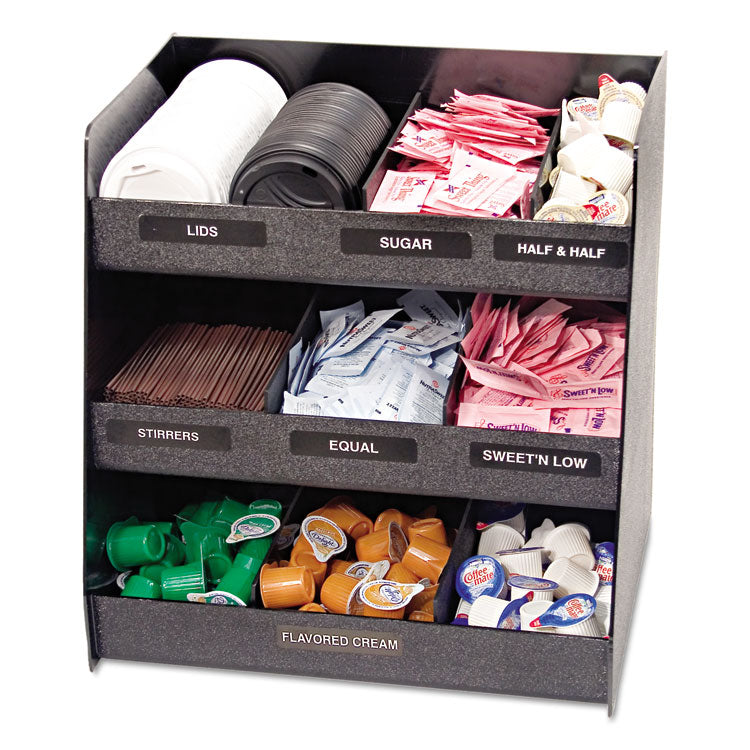 Vertiflex® Commercial Grade Vertical Condiment Organizer, 9 Compartments, 14.5 x 11.75 x 15, Black (VRTVFC1515) Each