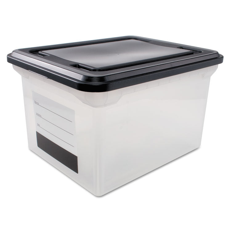 Innovative Storage Designs File Tote with Contents Label, Letter/Legal Files, 17.75" x 14" x 10.25", Clear/Black (AVT55802) Each