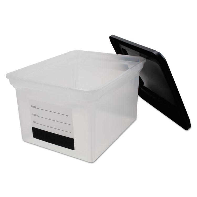 Innovative Storage Designs File Tote with Contents Label, Letter/Legal Files, 17.75" x 14" x 10.25", Clear/Black (AVT55802) Each