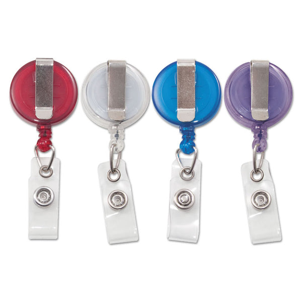 Advantus Translucent Retractable ID Card Reel, 30" Extension, Assorted Colors, 4/Pack (AVT75464) Pack of 4