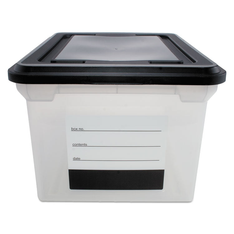Innovative Storage Designs File Tote with Contents Label, Letter/Legal Files, 17.75" x 14" x 10.25", Clear/Black (AVT55802) Each