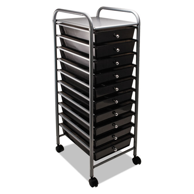 Advantus Portable Drawer Organizer, Metal, 1 Shelf, 10 Drawers, 13" x 15.38" x 37.75", Matte Gray/Smoke (AVT34007) Each