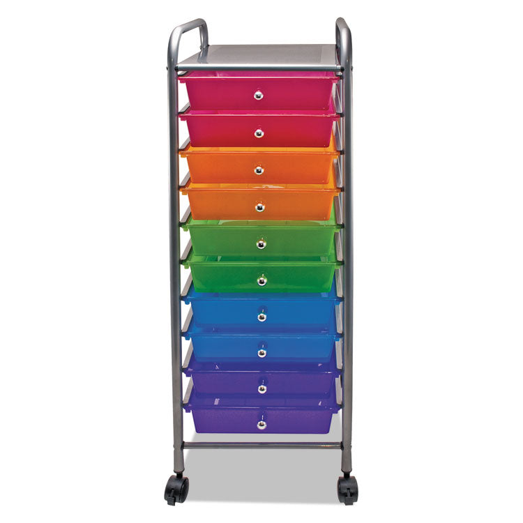 Advantus Portable Drawer Organizer, Metal, 1 Shelf, 10 Drawers, 13" x 15.38" x 37.75", Matte Gray/Assorted (AVT34004) Each