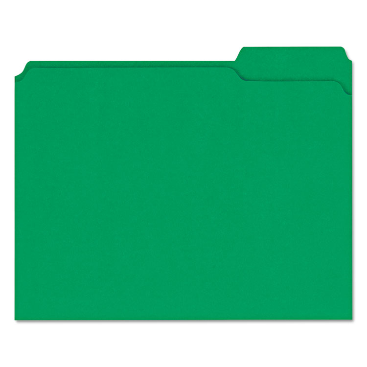 Universal® Reinforced Top-Tab File Folders, 1/3-Cut Tabs: Assorted, Letter Size, 1" Expansion, Green, 100/Box (UNV16162) Box of 100