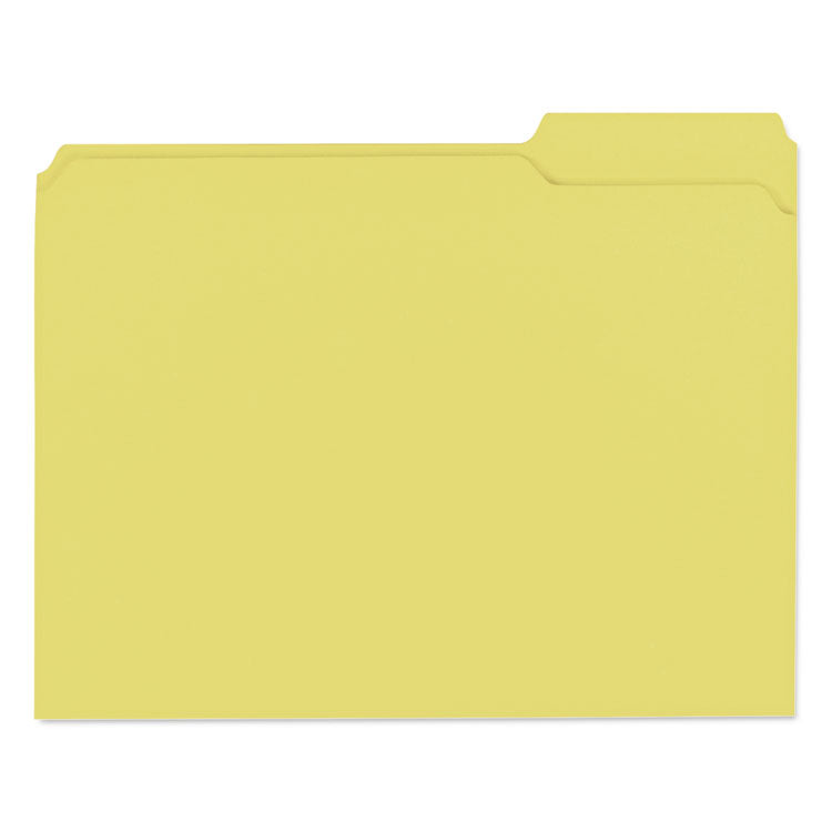 Universal® Reinforced Top-Tab File Folders, 1/3-Cut Tabs: Assorted, Letter Size, 1" Expansion, Yellow, 100/Box (UNV16164) Box of 100