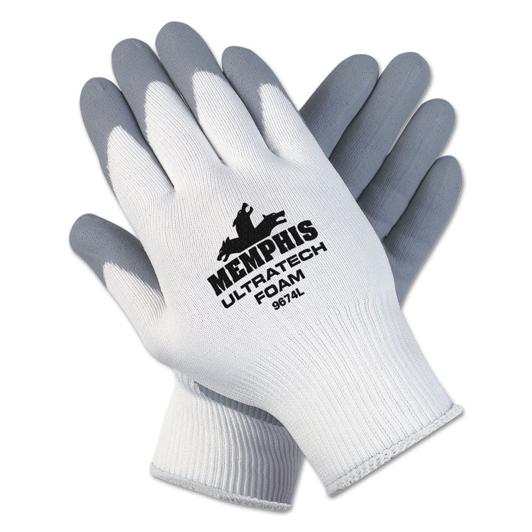 MCR™ Safety Ultra Tech Foam Seamless Nylon Knit Gloves, X-Large, White/Gray, Dozen (CRW9674XLDZ) 12 Pairs