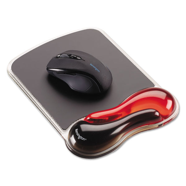 Kensington® Duo Gel Wave Mouse Pad with Wrist Rest, 9.37 x 13, Red (KMW62402)