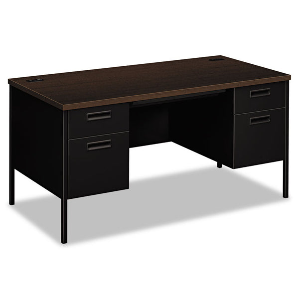 HON® Metro Classic Series Double Pedestal Desk, Flush Panel, 60" x 30" x 29.5", Mocha/Black (HONP3262MOP)