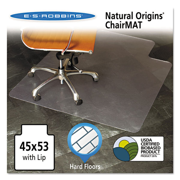 ES Robbins® Natural Origins Chair Mat with Lip For Hard Floors, 45 x 53, Clear (ESR143012)
