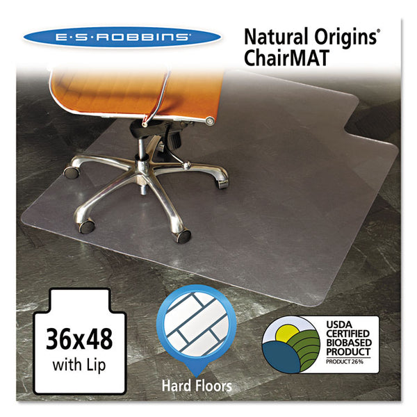 ES Robbins® Natural Origins Chair Mat with Lip For Hard Floors, 36 x 48, Clear (ESR143002)