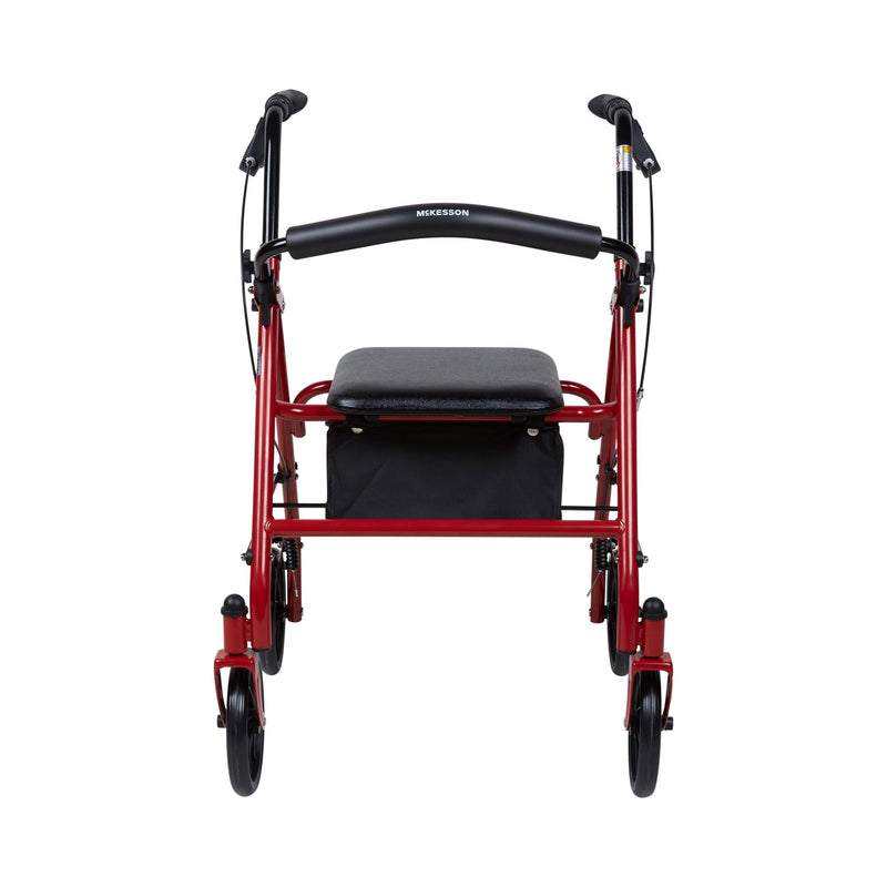 McKesson 4 Wheel Rollator Red Adjustable Height / Folding Steel Frame (1065268_EA) 1/EA